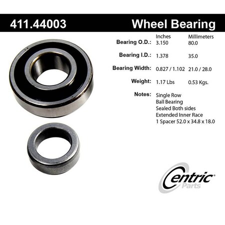 Centric Parts PREMIUM AXLE SHAFT BEARING ASSEMBLY 411.44003